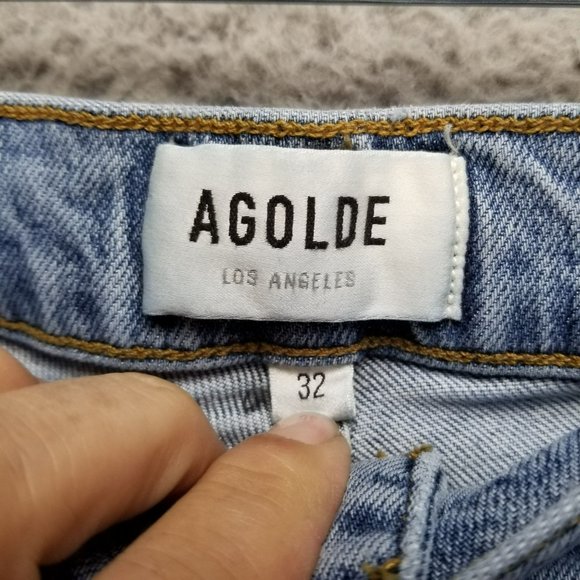 Agolde Jeans Womens 32 Medium Wash Stretch High Rise Button Fly Straight - Picture 4 of 16